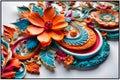 colorful flowers with leaves, relief design,