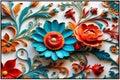 colorful flowers with leaves, relief design,