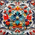 colorful flowers with leaves, relief design,