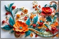 colorful flowers with leaves, relief design,