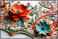 colorful flowers with leaves, relief design,