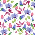 Watercolor flowers. Seamless tropical pattern.