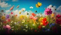 Colorful Flowers Meadow in Spring or Summer. Nature Bloom Background, Generative AI Royalty Free Stock Photo