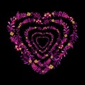 Colorful mother`s day heart with plants and flowers isolated on black