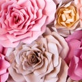 Colorful flowers paper background. Red, pink, purple, brown, yellow and peach handmade paper roses Royalty Free Stock Photo