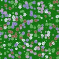 Colorful flowers pattern on textile green background. Shabby chic design. Vintage template, holiday fabric design Royalty Free Stock Photo