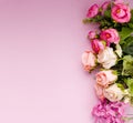 Colorful flowers on a pink backgroundi. Place for text. Festive background. Event. The concept. Flat lay. Top view Royalty Free Stock Photo