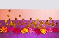 Colorful flowers on a striped background