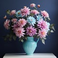 Playful 3d Aster Arrangement In Teal And Pink