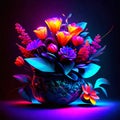 Colorful flowers in vase on black background. Vector illustration. AI generated Royalty Free Stock Photo