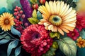 Colorful Flowers in a Vase with High Ink Block Projections Royalty Free Stock Photo