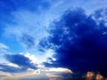 Colorful fluffy clouds in blue sky. blue sky with clouds and sun reflection.The sun shines bright in Royalty Free Stock Photo