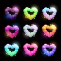 Colorful fluffy heart shape clouds.