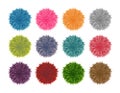 Colorful fluffy pompom set isolated on white background