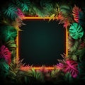 Colorful fluorescent color layout of tropical leaves. Generative AI