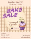 Bake sale promotion flyer with violet cupcake