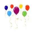 Colorful flying balloons with highlights and gold ribbons Royalty Free Stock Photo