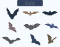 Colorful Flying Bats. Halloween Bat Icons. Isolated Bats Vector Icon Set Royalty Free Stock Photo