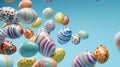 Colorful flying Easter eggs. Easter is spring.