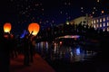 colorful flying lanterns, super spectacle in the beautiful city of Volos, Greece