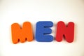 Colorful foam letters forming the word Men