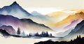 Colorful Foggy Mountains with Trees on Canvas Oil Painting AI Generative