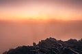 Colorful foggy sunrise over the mountains in High Tatras, Slovakia Royalty Free Stock Photo