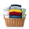 Colorful folded clothes in wicker basket Royalty Free Stock Photo