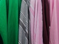 Colorful folded textile and fabric texturs in a close up view