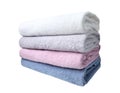 Colorful folded towels stack isolated.