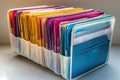 Colorful folders organized in a desktop organizer for business documents Royalty Free Stock Photo