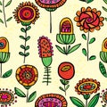 Colorful folk floral seamless pattern background