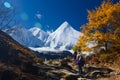 Colorful forest and snow mountain at Yading nature reserve