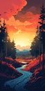 Colorful Forest Sunset Illustration: Epic Landscapes With Vibrant Hues