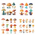 Colorful forest wild collection of assorted edible mushrooms, vector illustration