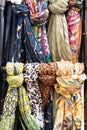 Colorful foulard textiles at a market for sale scarf