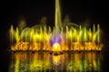 The colorful fountain dancing in celebration of year with dark night sky background. Royalty Free Stock Photo