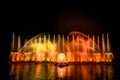 The colorful fountain dancing in celebration of year with dark night sky background. Royalty Free Stock Photo