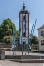 Colorful fountain in front of church