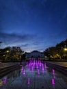 A colorful fountain in the middle of a city park in Otwock, opposite the Konstanty Ildefons Galczynski High School.