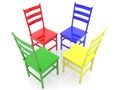 Colorful four chairs on white
