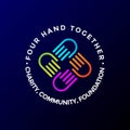 Colorful Four Hand Together Team Teamwork Charity Community Foundation Logo Design