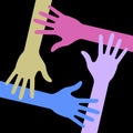 Colorful Four Hands Icon on black background