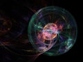 Colorful Fractal Plasma Sphere, Strings of Chaotic Plasma Energy.  Smoke, Energy Ball Discharge, Scientific Plasma Study. Digital Royalty Free Stock Photo