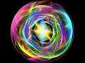 Colorful fractal plasma sphere, strings of chaotic plasma energy. .smoke, energy ball discharge, scientific plasma study. digital Royalty Free Stock Photo