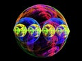 Colorful fractal plasma sphere, strings of chaotic plasma energy. .smoke, energy ball discharge, scientific plasma study. digital Royalty Free Stock Photo