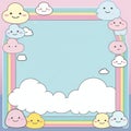 a colorful frame with clouds rainbows and smiley faces