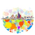 Colorful Frankfurt Skyline Sketch