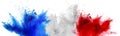 Colorful french flag blue white red color holi paint powder explosion isolated background. france europe celebration soccer travel Royalty Free Stock Photo