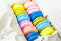 Colorful french macarons close up.